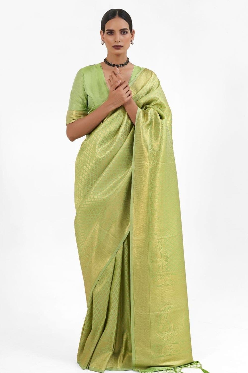 Olive Green Zari Woven Kanjivaram Silk Saree