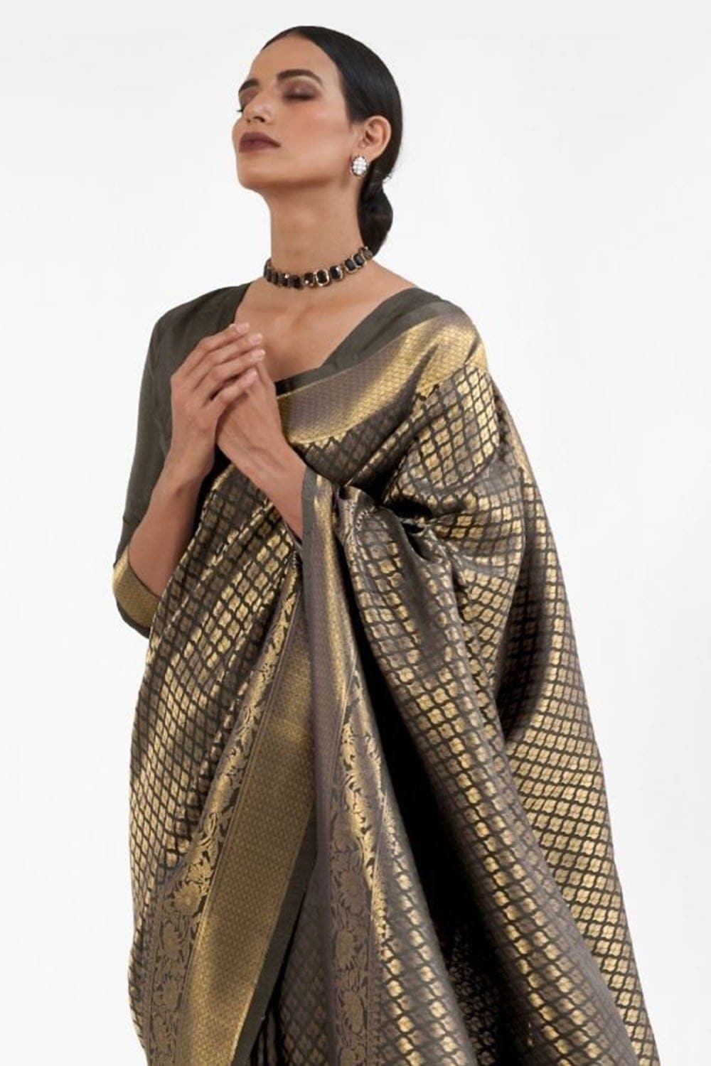 Sable Black Zari Woven Kanjivaram Silk Saree