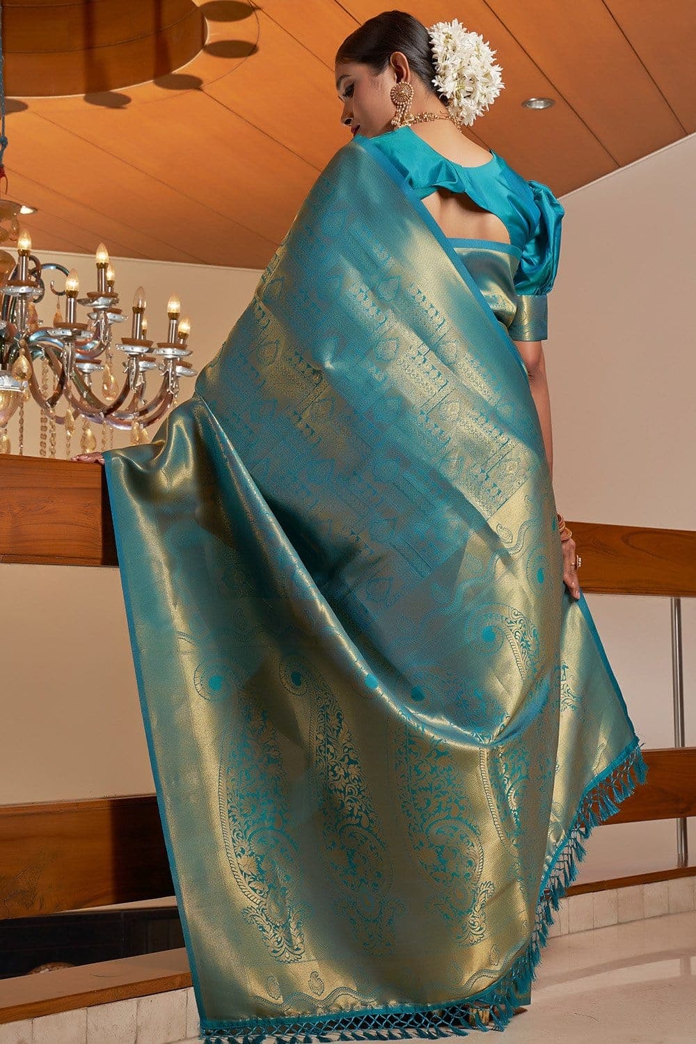 Magical Teal Blue Kanjivaram silk Saree