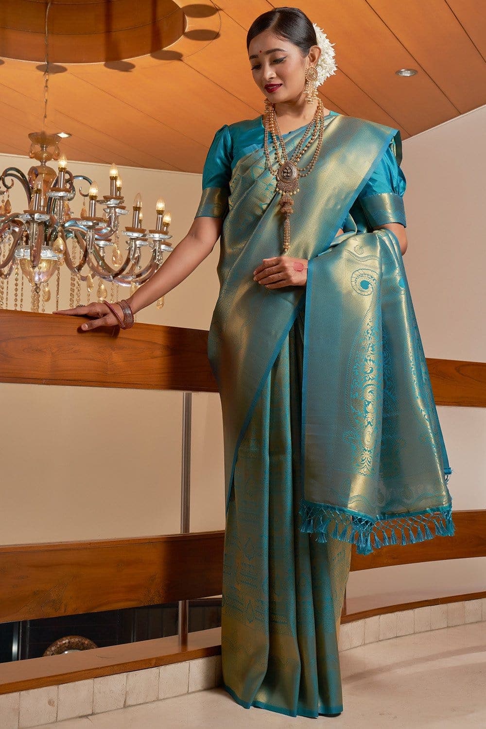 Magical Teal Blue Kanjivaram silk Saree