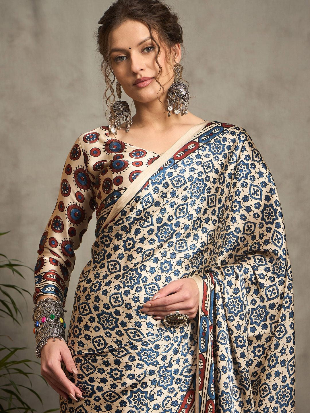Ajrak Crepe Block Print Sarees 407