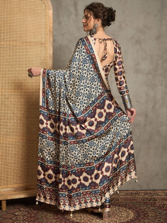 Ajrak Crepe Block Print Sarees 407