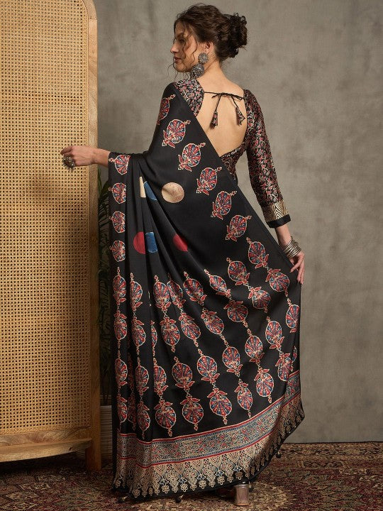 Ajrak Crepe Block Print Sarees 411