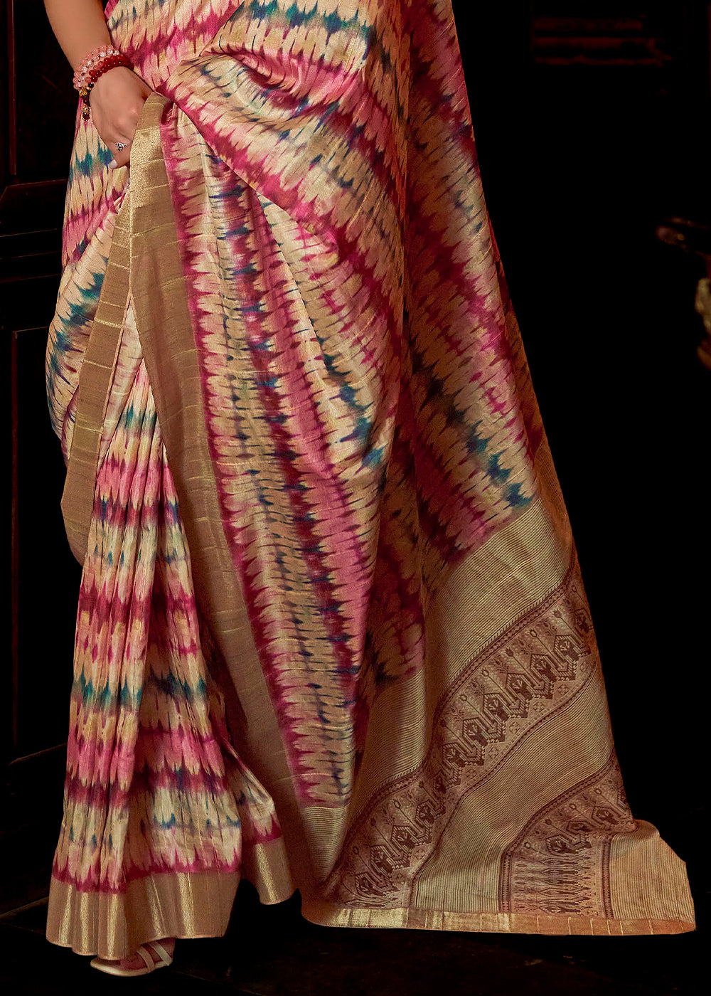 Pink Printed Banarasi Saree With Fancy Blouse