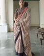 Brown  Ajrakh Printed Designer Banarasi Saree