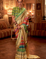 Multicolored Cream Printed Banarasi Saree With Fancy Blouse