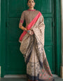 Vanilla Pink Ajrakh Printed Designer Banarasi Saree