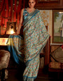 Soft Blue Printed Banarasi Saree With Fancy Blouse