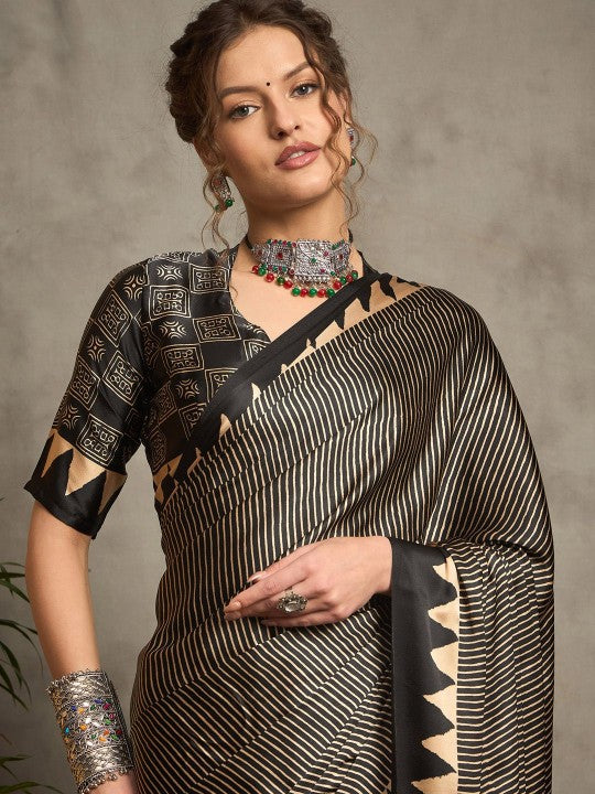 Ajrak Crepe Block Print Sarees 405