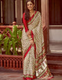 Vanilla New Ajrakh Printed Satin Crepe Saree