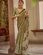 Multicolor New Ajrakh Printed Satin Crepe Saree