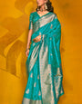 Pacific Blue Spun Silk Saree With Blouse Piece