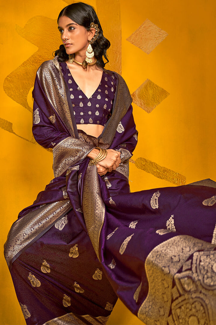 Palatinate Purple Spun Silk Saree With Blouse Piece