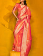 Pinkish Orange Spun Silk Saree With Blouse Piece