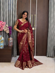 Red 3D Bandhani Zari Woven Kanjiwaram Pallu Silk Saree