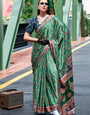 Green Tone Easy Wear Ajrakh Printed Satin Crepe Saree