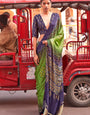 Wild Green Bandhani Ajrakh Pure Handmade Saree With Zari Pallu