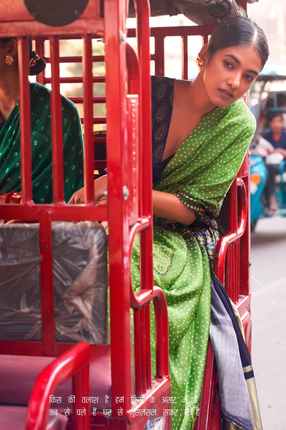 Wild Green Bandhani Ajrakh Pure Handmade Saree With Zari Pallu