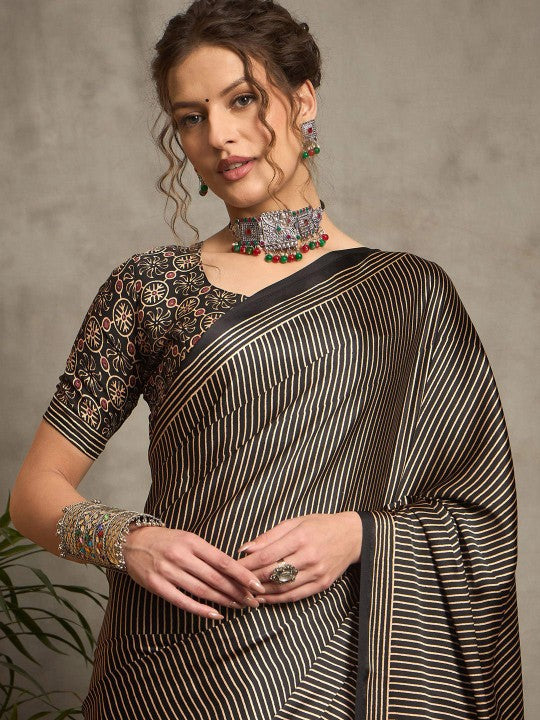 Ajrak Crepe Block Print Sarees 402