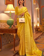 Yellow Golden Zari Shine Soft Kanjivaram Silk Wedding Saree With Blouse