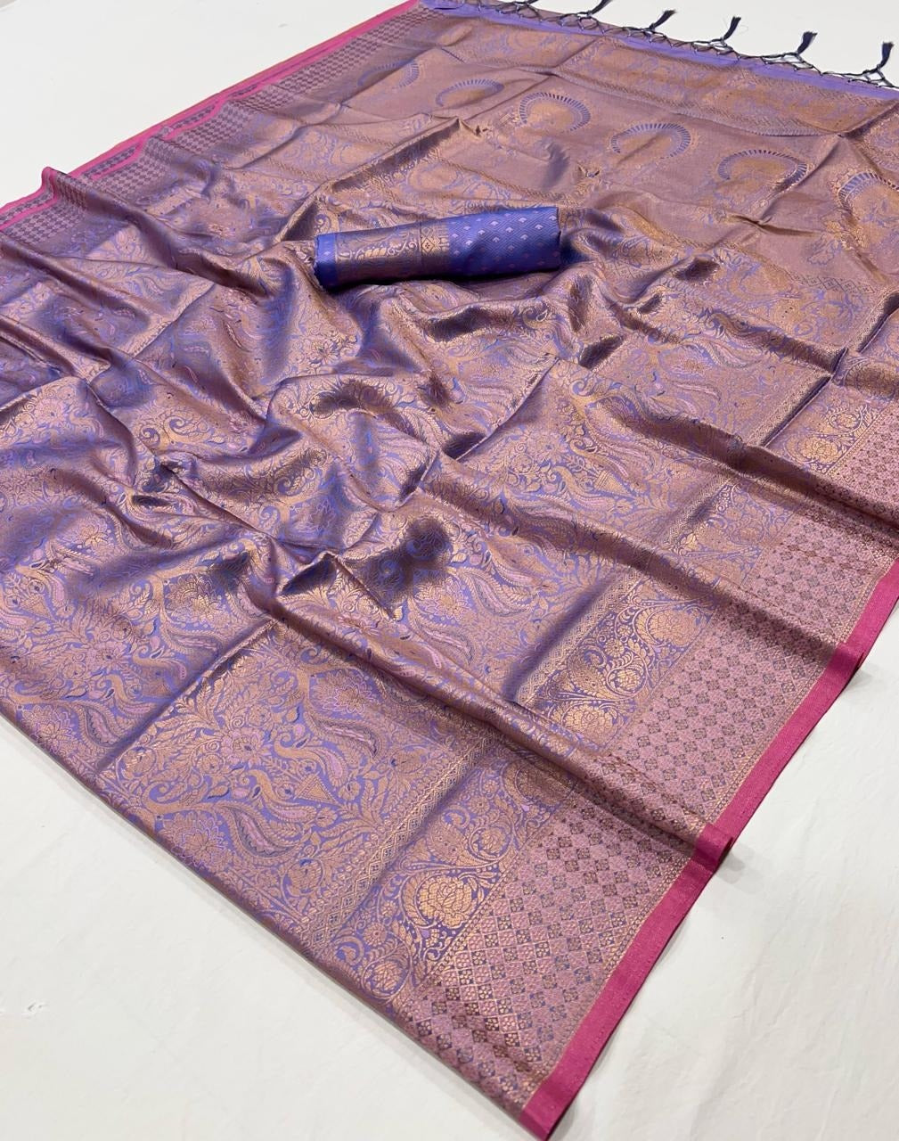 Sunset Purple Kanjivaram Handloom Soft Silk Saree