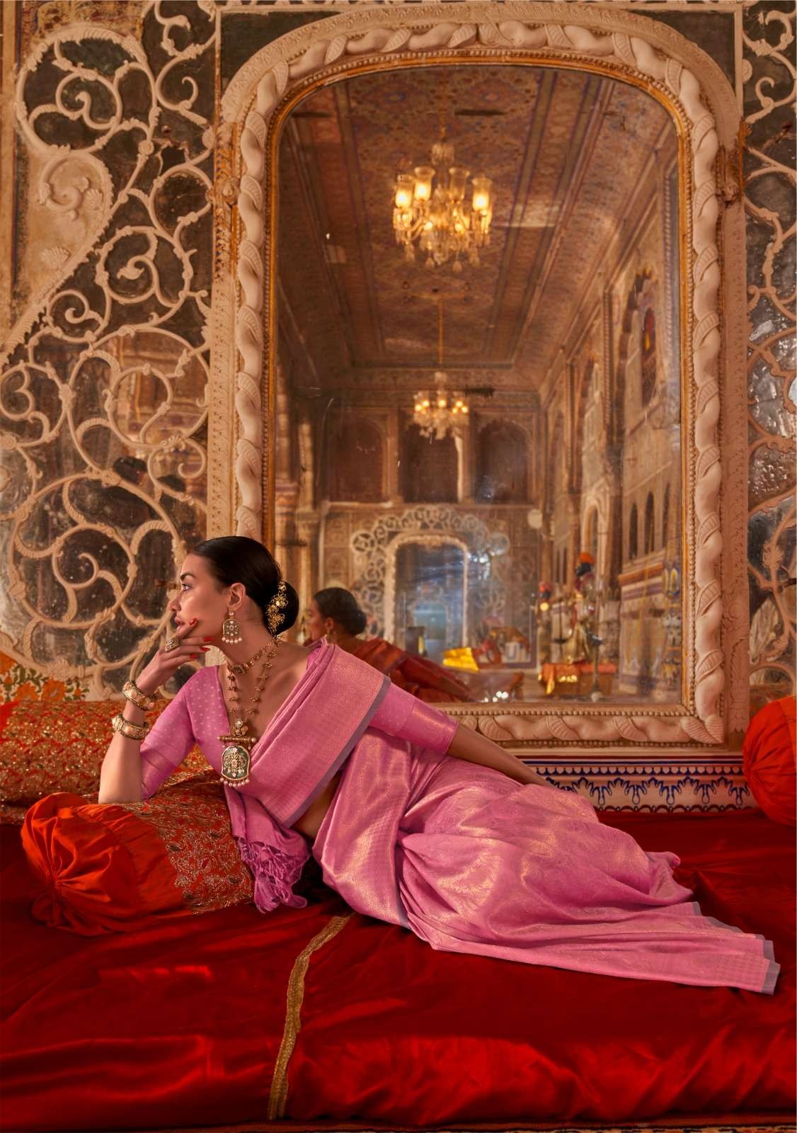 Cornflower Pink Kanjivaram Handloom Soft Silk Saree