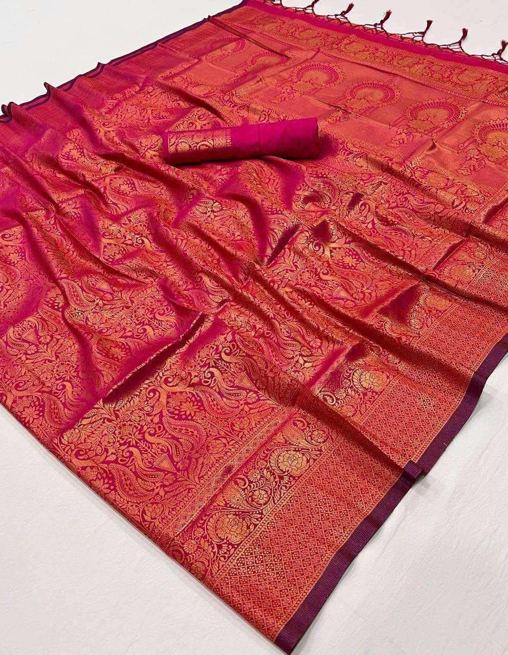 Mandy Pink Kanjivaram Handloom Soft Silk Saree