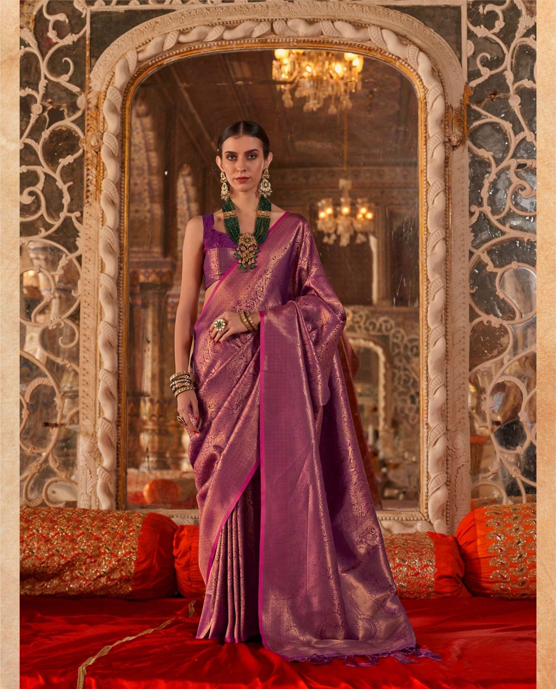 Tapestry Purple Kanjivaram Handloom Soft Silk Saree