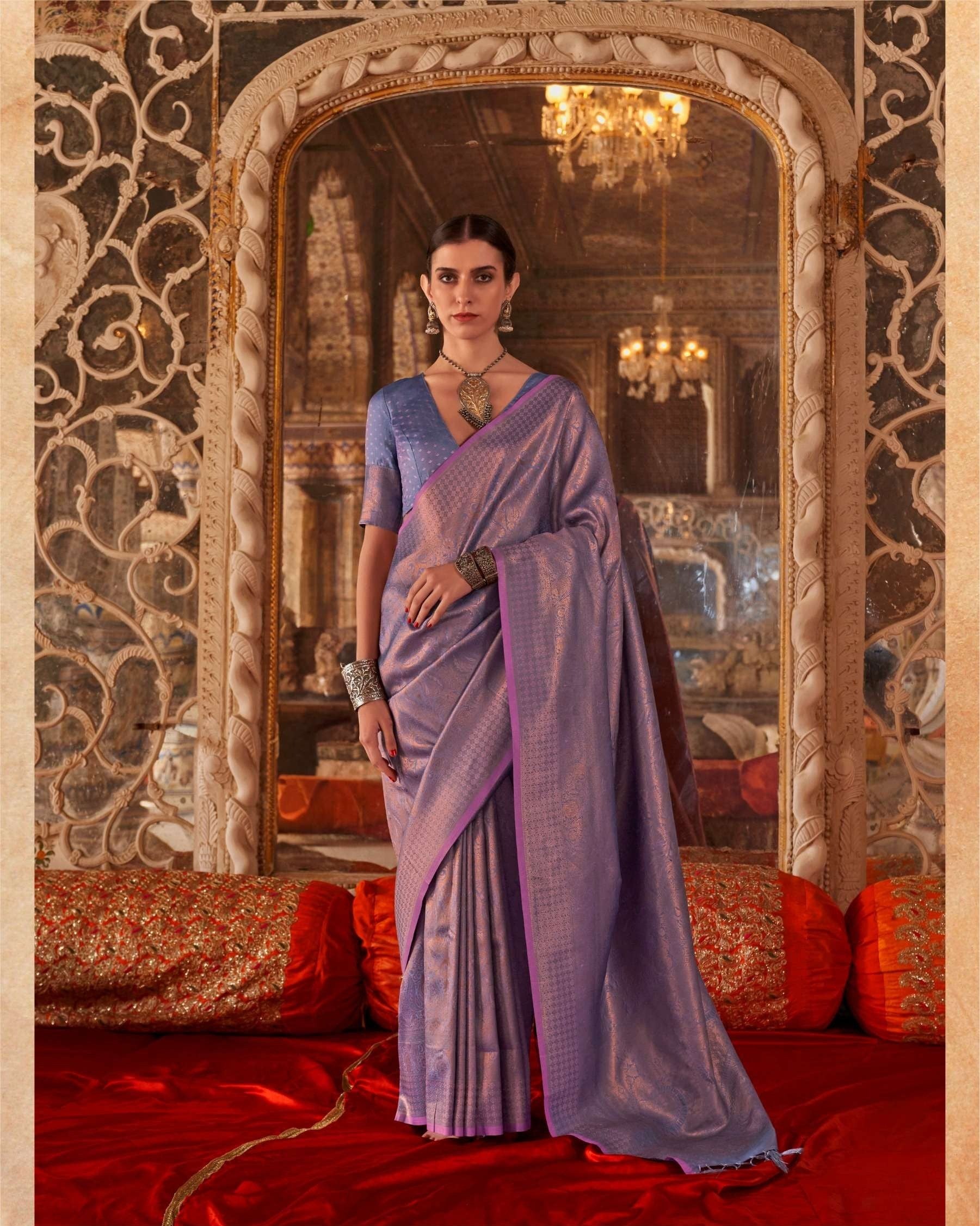 Sunset Purple Kanjivaram Handloom Soft Silk Saree