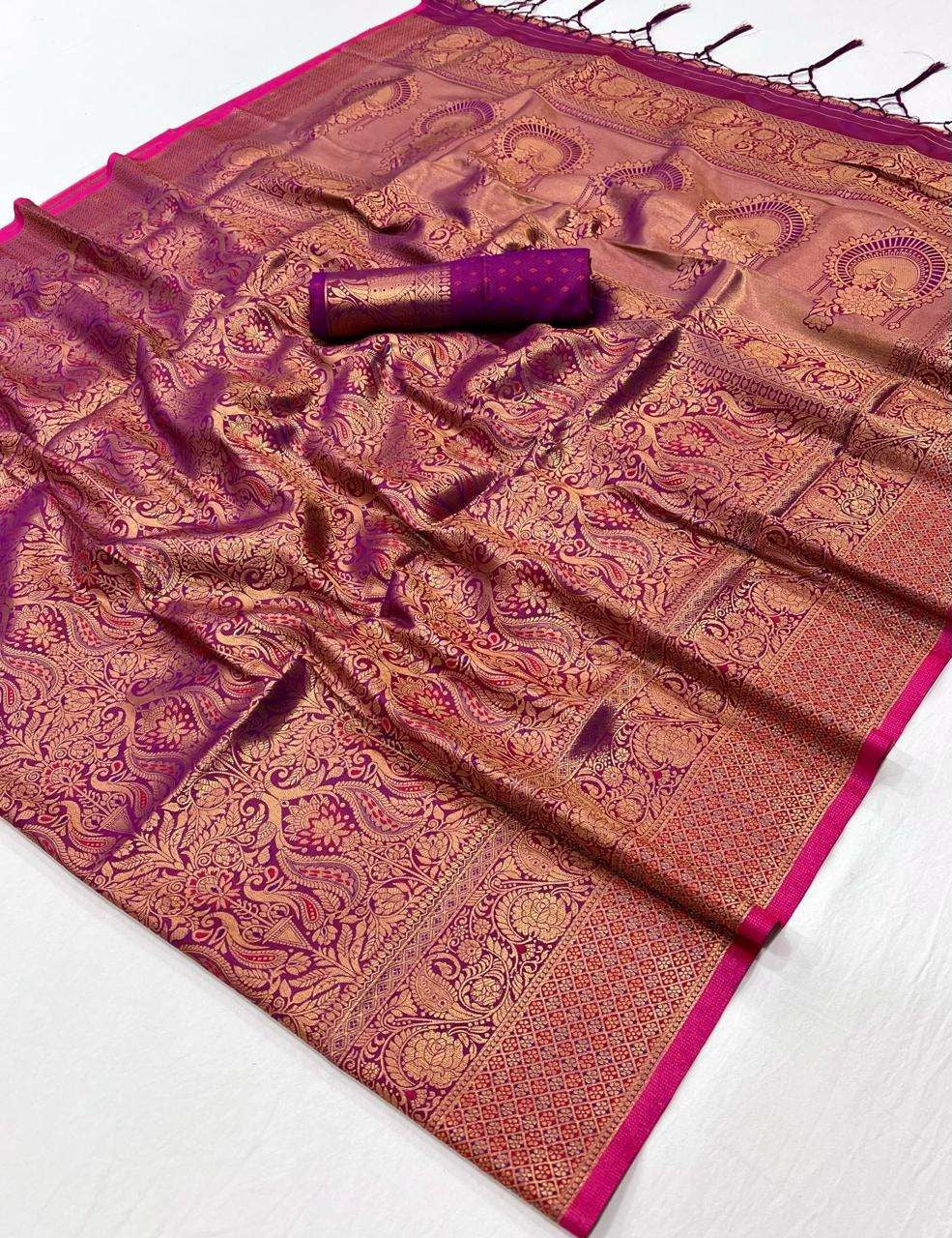 Tapestry Purple Kanjivaram Handloom Soft Silk Saree