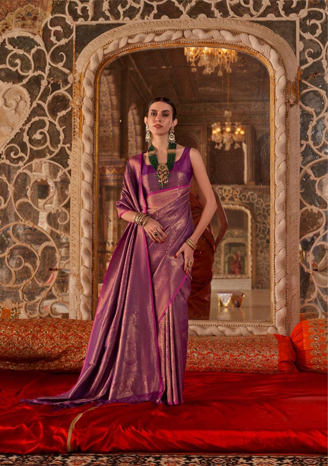 Tapestry Purple Kanjivaram Handloom Soft Silk Saree