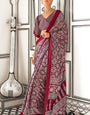 Rich Maroon Printed Ajrakh Satin Crepe Saree