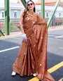 Rust Office Wear Ajrakh Printed Satin Crepe Saree