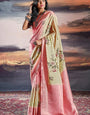 Classy Beige Floral Printed Satin Silk Saree