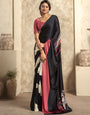 Black Digital Printed Satin Silk Saree