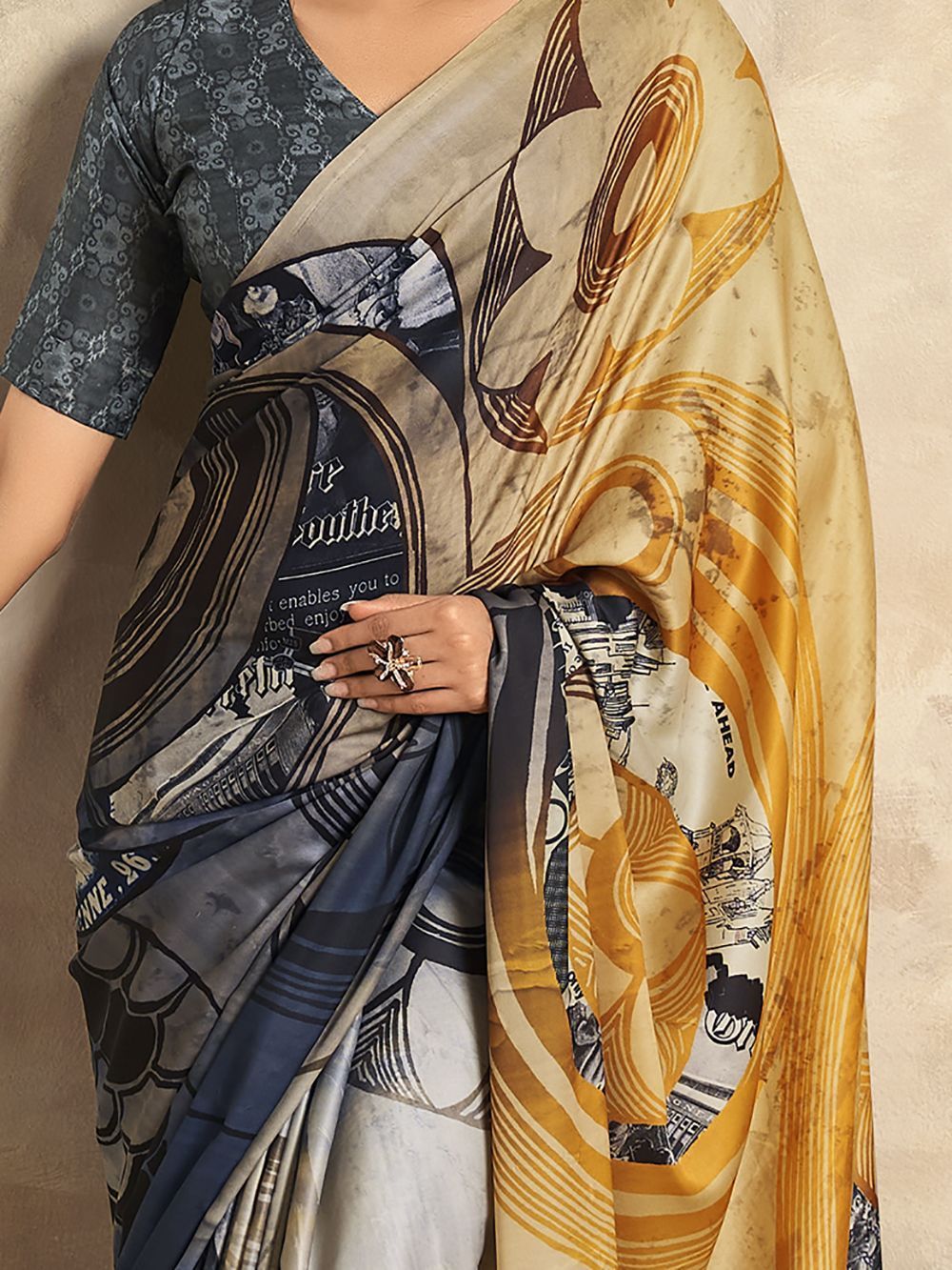 Multicolor Digital Printed Satin Silk Saree