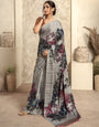 Grey Digital Printed Satin Silk Saree