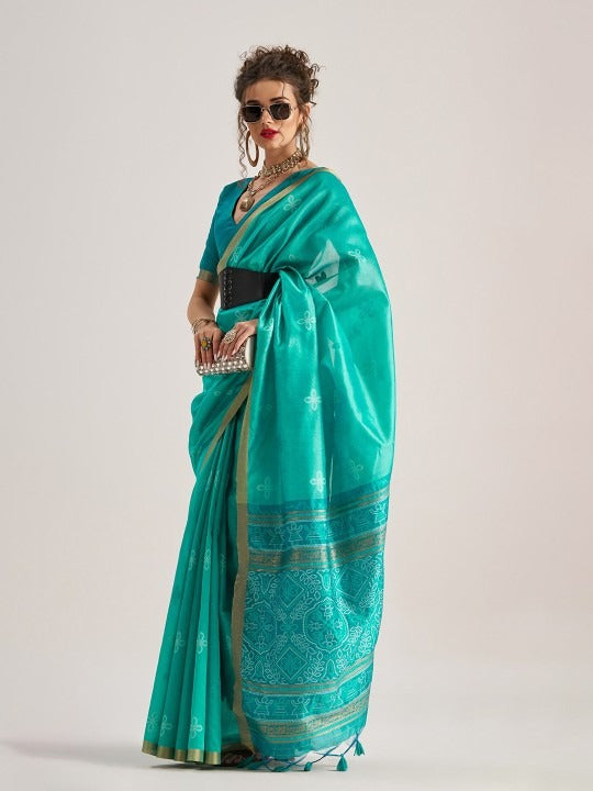 Iris Light Blue Patola Handloom Saree With Fancy Blouse