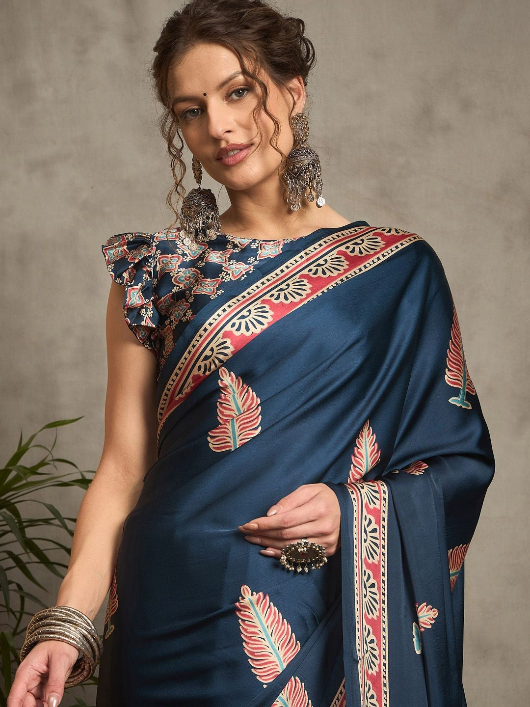 Ajrak Crepe Block Print Sarees 412