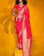 Tomato Pink Spun Silk Saree With Blouse Piece