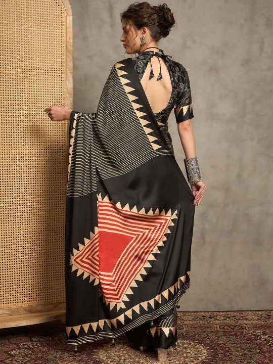 Ajrak Crepe Block Print Sarees 405