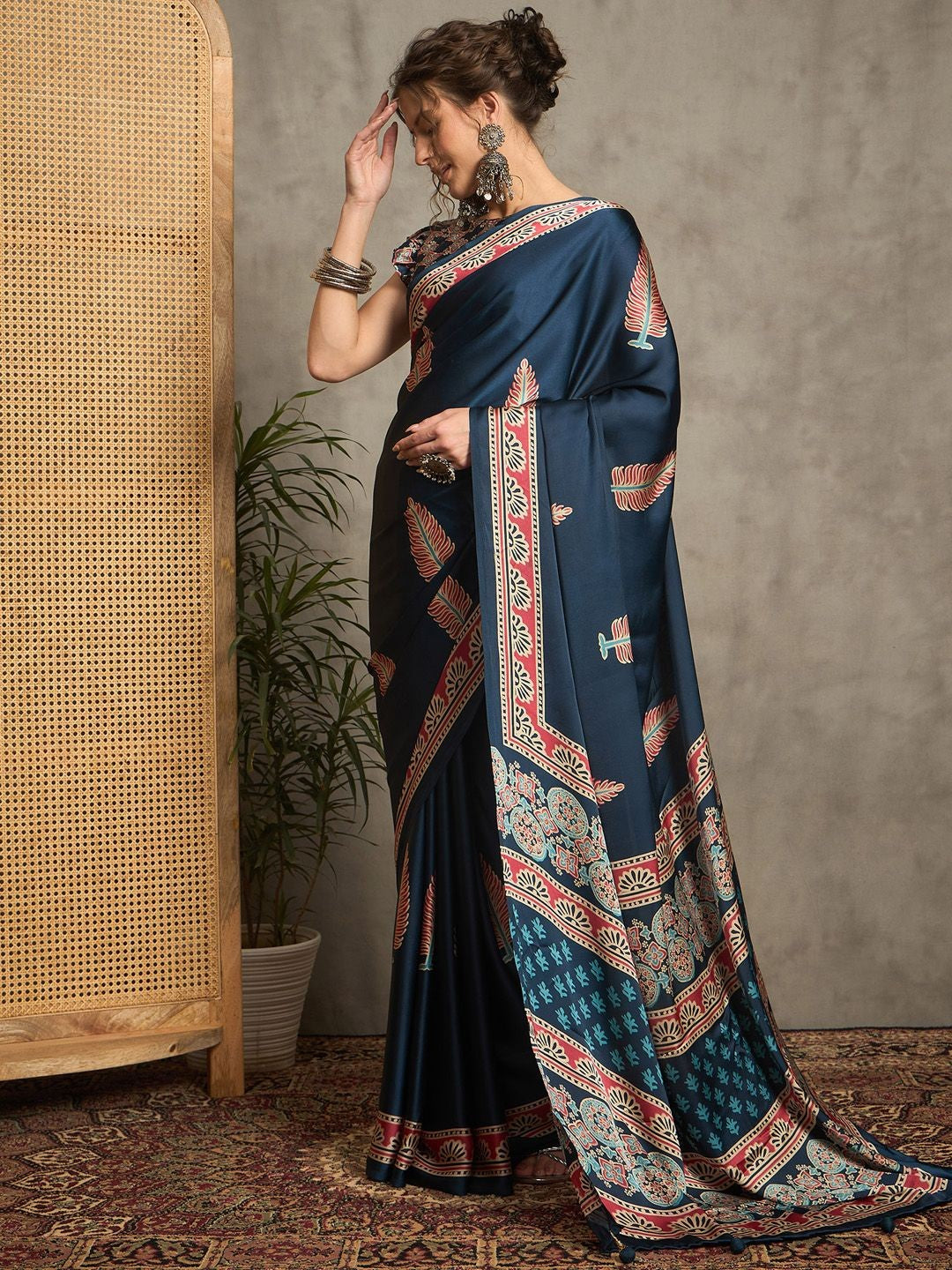 Ajrak Crepe Block Print Sarees 412