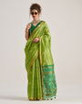 Parrot Green Patola Handloom Saree With Fancy Blouse